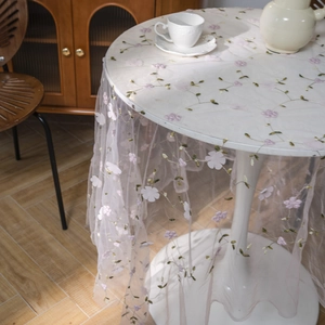 Floral embroidery white lace tablecloth with pink flower patterns for tea table decor