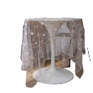 Pink floral embroidery sheer mesh lace tablecloth for photography background