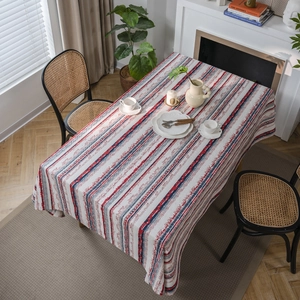 Amerikanische Retro Gestreifte Florale Rechteckige Tischdecke Baumwollmischgewebe Ethnische Geometrische Druck Tischabdeckung Für Haus