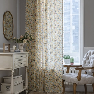 Cotton Printed Floral Tassel Window Curtains For Kitchen Living Room Modern Light Filtering Rod Pocket Grommet Hooks Drape