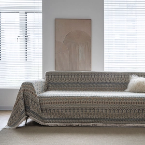 Copridivano Jacquard Bohémien Con Nappine Motivo Geometrico Vintage Coperta Spessa in Poliestere Cotone per Arredamento Casa