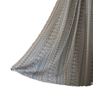 Ethnic geometric jacquard window curtain with blue and orange tassel fringe details