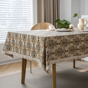 Jacquard Tischdecke Mit Blumenmuster Und Quasten Amerikanischer Stil Rechteckige Mischgewebe Esstischdecke Heimdekoration