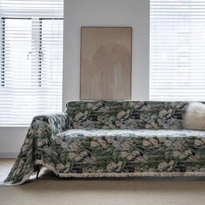 Vintage Jacquard Floral Sofa Cover Towel With Tassels Bohemian Decorative Throw Blanket For Living Room Sofa Protector