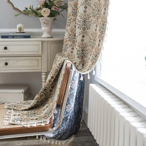 Floral jacquard curtain with fringe tassels in a rustic vintage style for windows