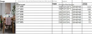 Detailed size chart for striped table runner with tassels showing multiple length options