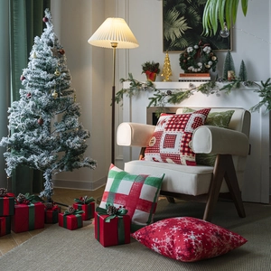 Cotton Christmas Pillowcase Printed Sofa Throw Cushion Cover Festive Home Decor Snowflake Plaid Square Pillow Protector