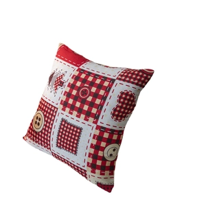 Christmas plaid patchwork pillowcase with decorative buttons and festive tree silhouette
