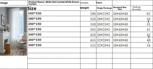 Detailed size specifications for white crochet lace curtains with floral rose patterns