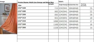 Size chart for orange striped curtains with fringe details and varied length options
