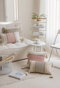Detailed embroidery and tassel accents on bohemian jacquard throw pillows