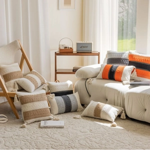 Bohemian style woven decorative pillowcases with tufted patterns and fringe tassels