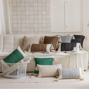 Bohemian American Style Woven Throw Pillow Cover With Tassels Polyester Jacquard Decorative Cushion Case For Sofa Bed Living Room Home Decor