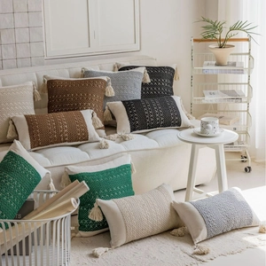 American jacquard decorative sofa pillows with fringe tassels and knitted texture