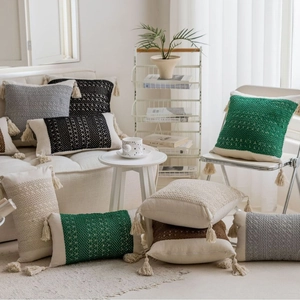 Bohemian jacquard decorative throw pillows with tassels for sofa or bedroom decor
