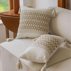 Boho-Deko-Kissen mit geometrischem Jacquard-Muster und Quasten für Sofa und Wohnzimmer