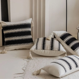 American jacquard decorative pillow covers with geometric embroidery and tassels