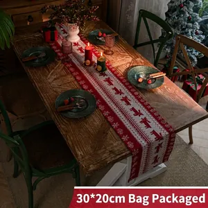 Jacquard Christmas Table Runner Reindeer Gnome Snowflake Pattern Polyester Cotton Festive Kitchen Dining Table Decoration