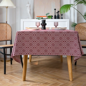 Vintage Jacquard Floral Rectangular Tablecloth With Tassels Bohemian Ethnic Geometric Polyester Cotton Blend Dustproof Table Cover Home Decor