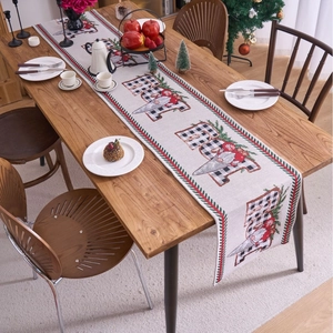 Christmas Table Runner Polyester Cotton Jacquard Gnome Plaid Letters Buffalo Check Holiday Party Dining Table Decor Kitchen Linen