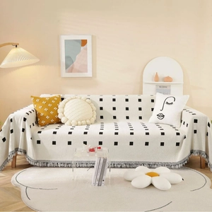 Nordic Geometric Polyester Sofa Cover Thick Knitted Throw Blanket With Tassels Dustproof Decorative Living Room Sofa Towel