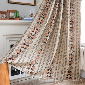 American Country Jacquard Polyester Cotton Door Curtain With Tassels Geometric Snowflake Floral Half Blackout Kitchen Bay Window Curtain