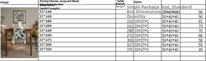 Size guide table for black rose jacquard table runner with tassel detailing