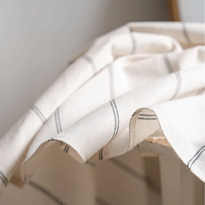 Linen cotton striped tablecloth in beige and black for American style dining decor