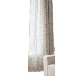 Green leaf floral print curtains with decorative fringe for kitchen and living room