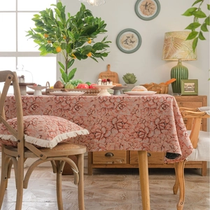 American Vintage Jacquard Floral Tablecloth Thick Rectangular Dining Table Cover With Tassel For Kitchen Home Decor
