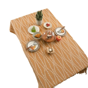 Pastoral orange floral linen tablecloth with elegant tassels for rectangular dining tables