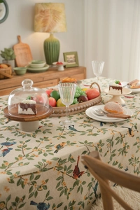 Close-up of vintage American style floral and bird pattern jacquard dining tablecloth