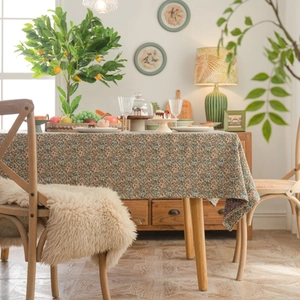 American Vintage Jacquard Tablecloth Thick Blended Fabric Botanical Floral Print Rectangular Table Cover For Dining Room Decor