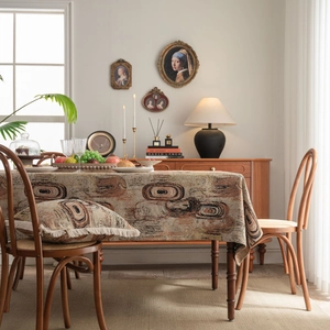 American Vintage Thickened Jacquard Tablecloth Abstract Annual Ring Pattern Rectangular Blend Table Cover Home Decor