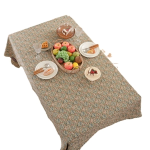 Floral plaid tablecloth in vintage American style with retro blue flower pattern