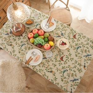 American pastoral rectangle tablecloth with bird and floral jacquard pattern for home decor