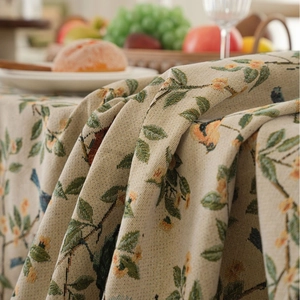 Thick American style tablecloth with woven floral bird patterns and beige background