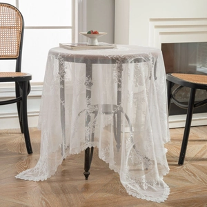 White Lace Tablecloth Modern Elegant Floral Jacquard Table Cover Scalloped Edge For Dining Room Coffee Table Home Decor