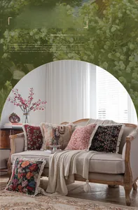 Detailed jacquard pattern on square pillowcase with elegant fringe edges in home setting