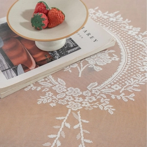 Elegant modern minimalist white lace tablecloth with floral jacquard for table decor