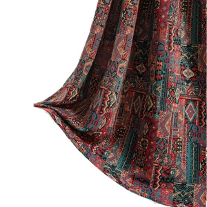 Ethnic geometric jacquard window curtain with red, blue and yellow contrasting patterns