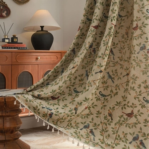 American Pastoral Jacquard Bird Floral Door Curtains With Tassels Semi Shading Polyester Cotton Kitchen Window Treatments