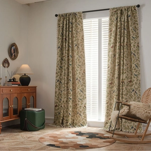 Jacquard curtains with vintage bird floral pattern and white tassels for home windows
