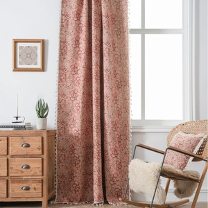 American Vintage Jacquard Floral Window Curtain With Tassels Bohemian Cotton Blend Semi Blackout Drapes For Living Room Bedroom