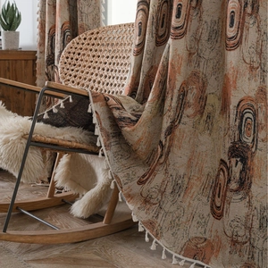 Bohemian Jacquard Door Curtain Polycotton Tassel Fringe Semi Blackout Geometric Pattern Kitchen Balcony American Style Decor