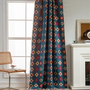 Bohemian Geometric Jacquard Tassel Curtains For Living Room Bedroom Polyester Cotton Semi Blackout Window Drapes Home Decor