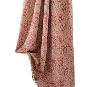 Pink floral jacquard curtain with elegant rose pattern and natural fringe tassels