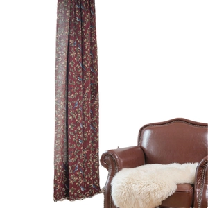 Deep red floral and bird jacquard curtain with white fringe tassels for festive home decor