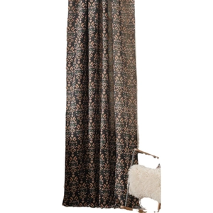 Elegant black curtains with pink floral jacquard pattern and tassel trim for windows