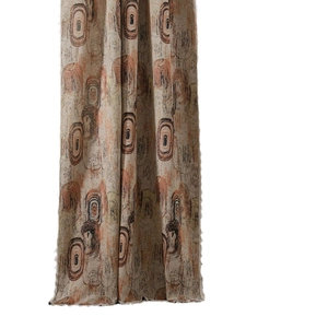 Brown and orange jacquard curtains with vintage geometric concentric rings and tassel detail
